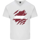 Torn Latvia Flag Latvian Day Football Mens V-Neck Cotton T-Shirt White