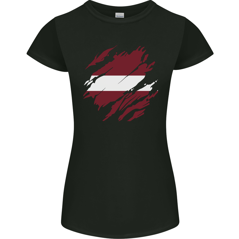 Torn Latvia Flag Latvian Day Football Womens Petite Cut T-Shirt Black