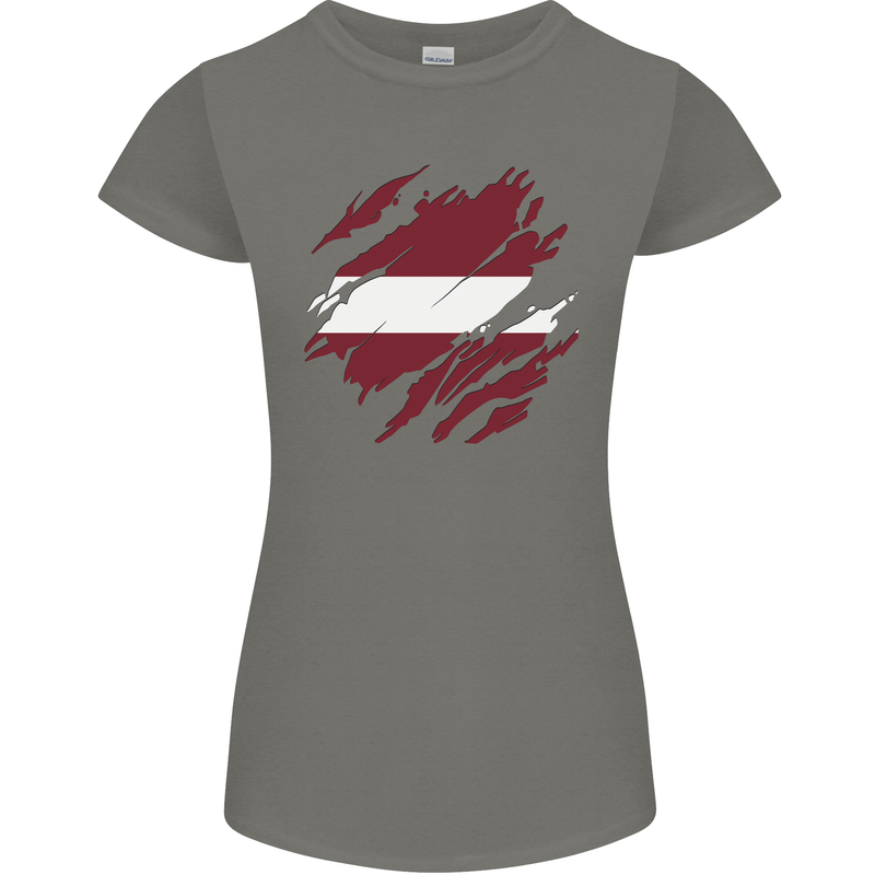 Torn Latvia Flag Latvian Day Football Womens Petite Cut T-Shirt Charcoal