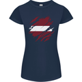 Torn Latvia Flag Latvian Day Football Womens Petite Cut T-Shirt Navy Blue