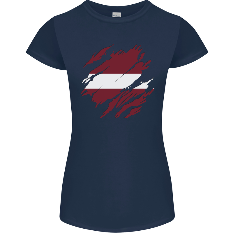 Torn Latvia Flag Latvian Day Football Womens Petite Cut T-Shirt Navy Blue