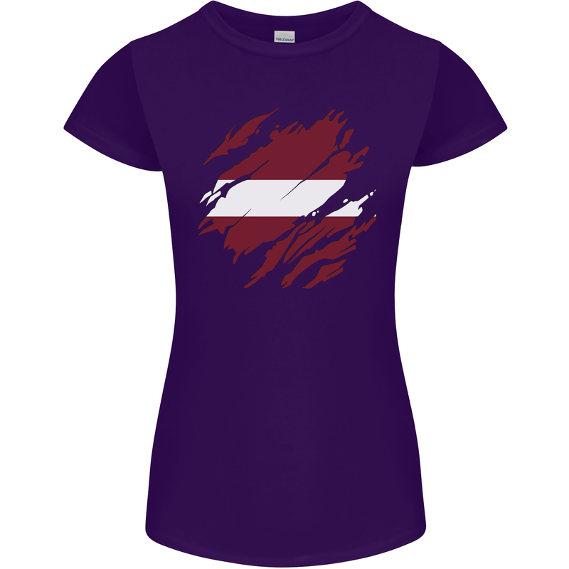 Torn Latvia Flag Latvian Day Football Womens Petite Cut T-Shirt Purple