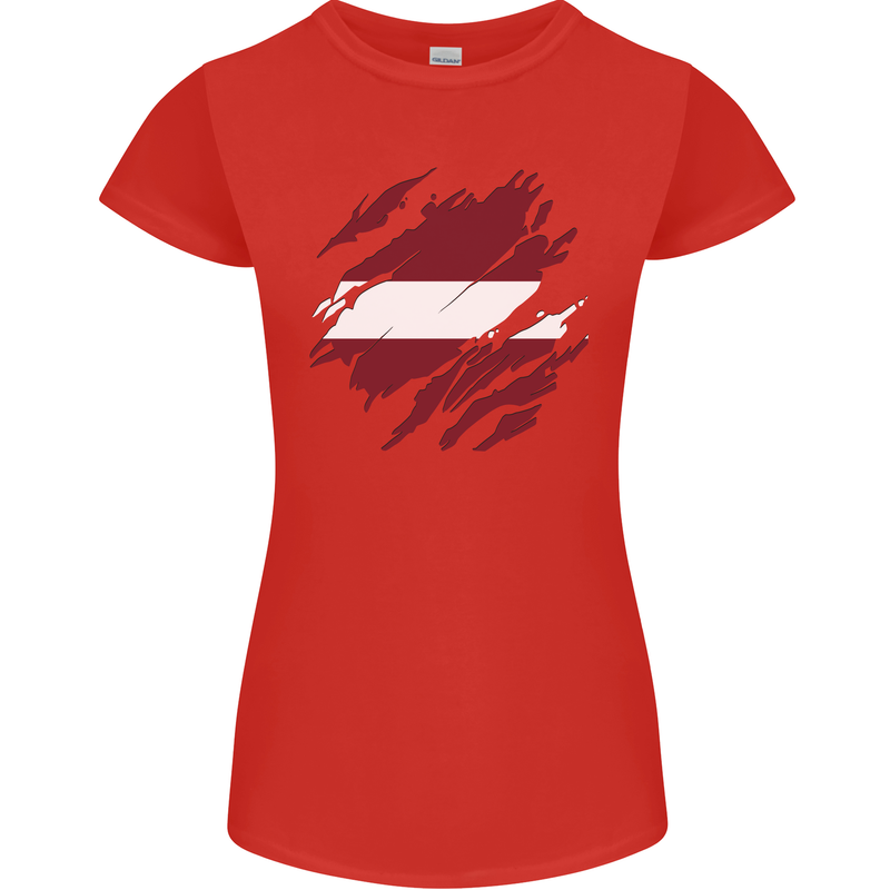Torn Latvia Flag Latvian Day Football Womens Petite Cut T-Shirt Red