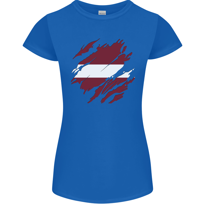 Torn Latvia Flag Latvian Day Football Womens Petite Cut T-Shirt Royal Blue