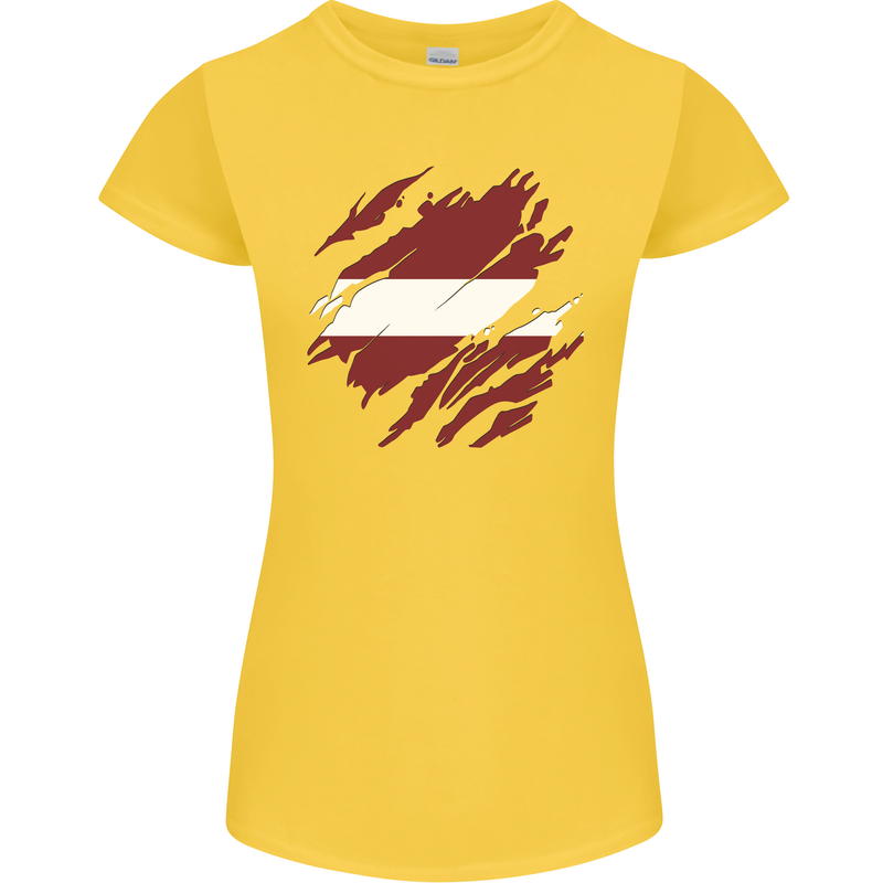 Torn Latvia Flag Latvian Day Football Womens Petite Cut T-Shirt Yellow