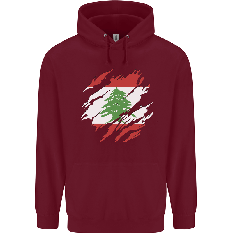 Torn Lebanon Flag Lebanese Day Football Childrens Kids Hoodie Maroon
