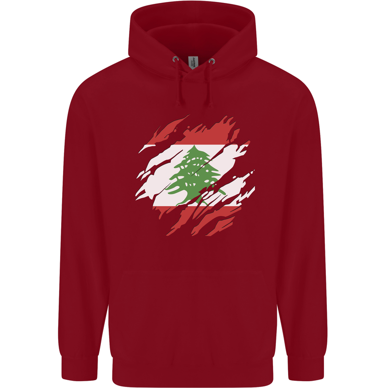 Torn Lebanon Flag Lebanese Day Football Childrens Kids Hoodie Red