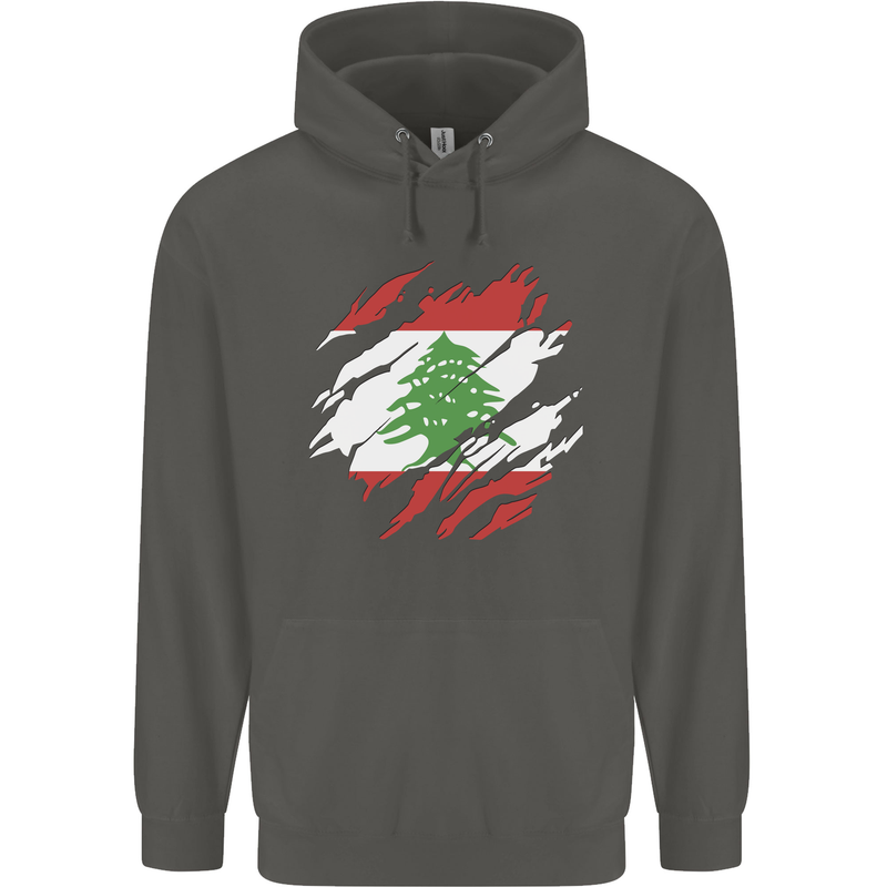 Torn Lebanon Flag Lebanese Day Football Childrens Kids Hoodie Storm Grey