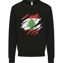 Torn Lebanon Flag Lebanese Day Football Kids Sweatshirt Jumper Black