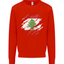 Torn Lebanon Flag Lebanese Day Football Kids Sweatshirt Jumper Bright Red
