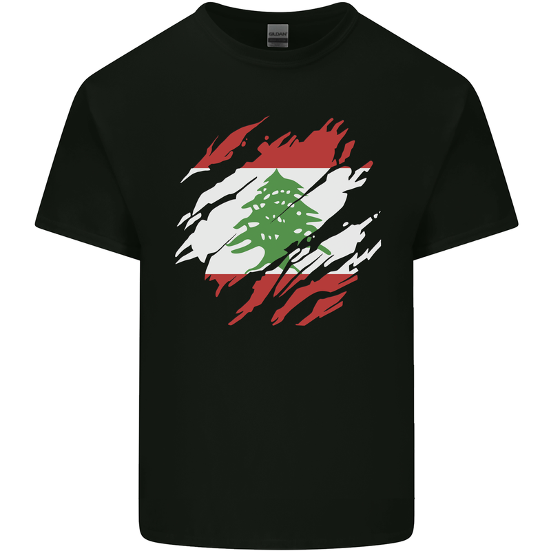 Torn Lebanon Flag Lebanese Day Football Kids T-Shirt Childrens Black