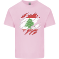 Torn Lebanon Flag Lebanese Day Football Kids T-Shirt Childrens Light Pink
