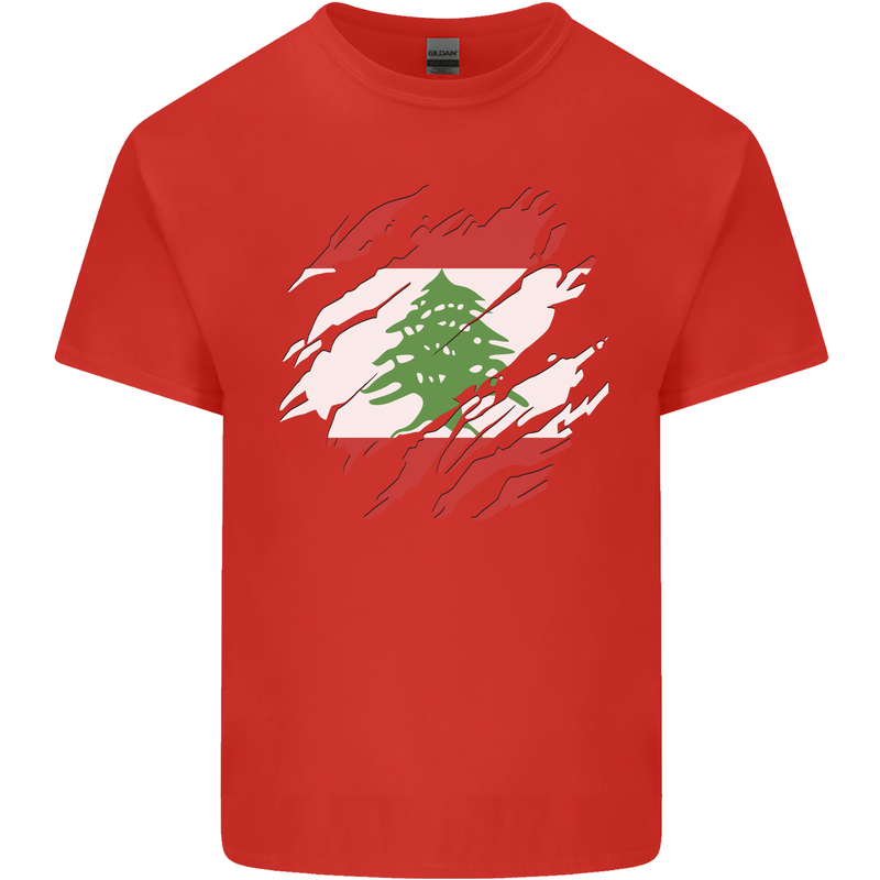 Torn Lebanon Flag Lebanese Day Football Kids T-Shirt Childrens Red