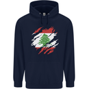 Torn Lebanon Flag Lebanese Day Football Mens 80% Cotton Hoodie Navy Blue