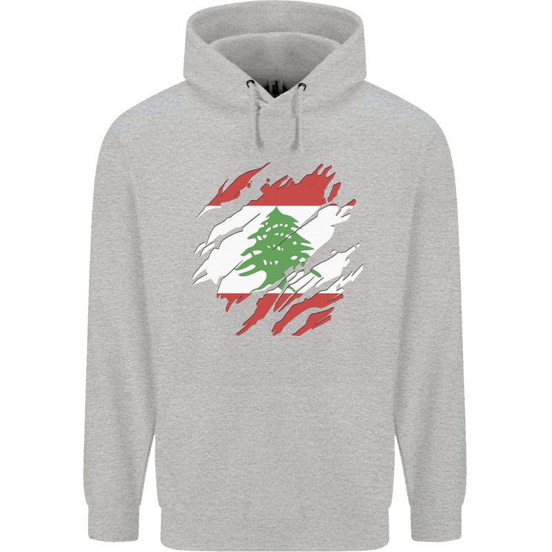 Torn Lebanon Flag Lebanese Day Football Mens 80% Cotton Hoodie Sports Grey