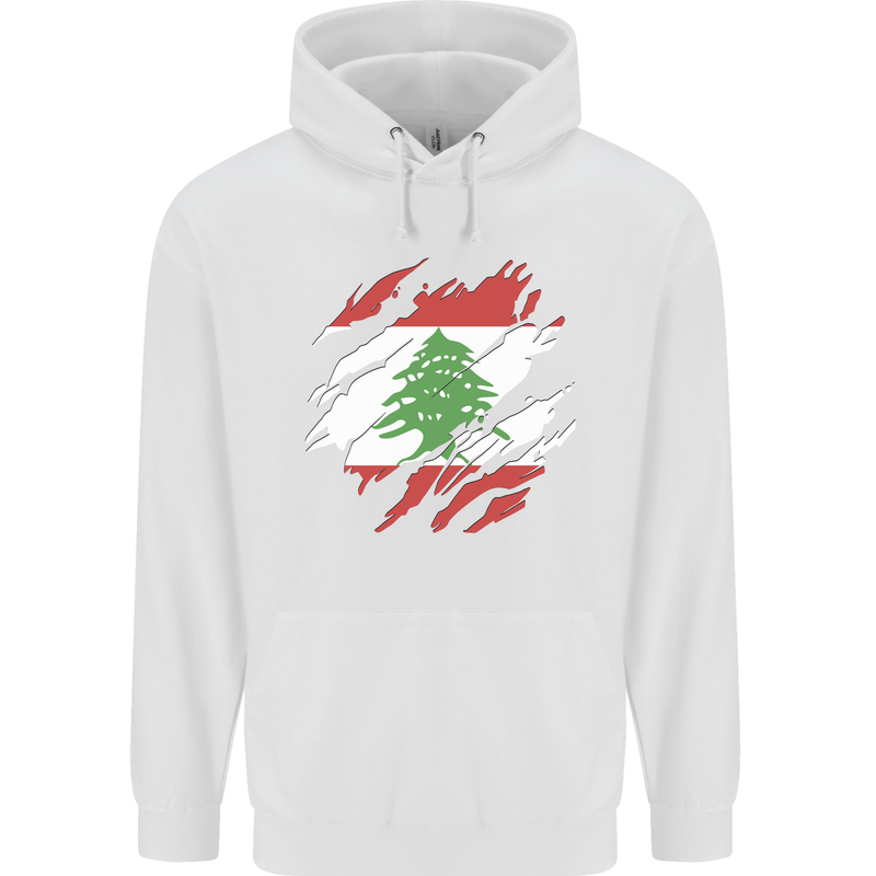 Torn Lebanon Flag Lebanese Day Football Mens 80% Cotton Hoodie White