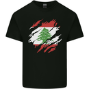 Torn Lebanon Flag Lebanese Day Football Mens Cotton T-Shirt Tee Top Black