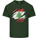 Torn Lebanon Flag Lebanese Day Football Mens Cotton T-Shirt Tee Top Forest Green