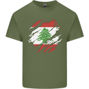 Torn Lebanon Flag Lebanese Day Football Mens Cotton T-Shirt Tee Top Military Green