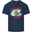 Torn Lebanon Flag Lebanese Day Football Mens Cotton T-Shirt Tee Top Navy Blue