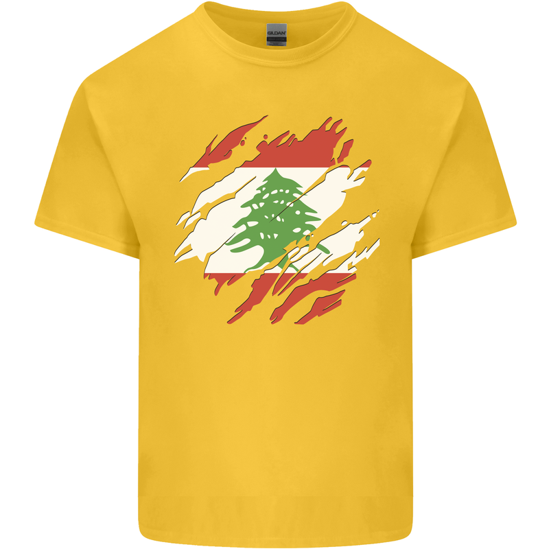 Torn Lebanon Flag Lebanese Day Football Mens Cotton T-Shirt Tee Top Yellow