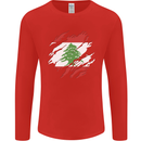 Torn Lebanon Flag Lebanese Day Football Mens Long Sleeve T-Shirt Red