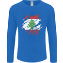 Torn Lebanon Flag Lebanese Day Football Mens Long Sleeve T-Shirt Royal Blue