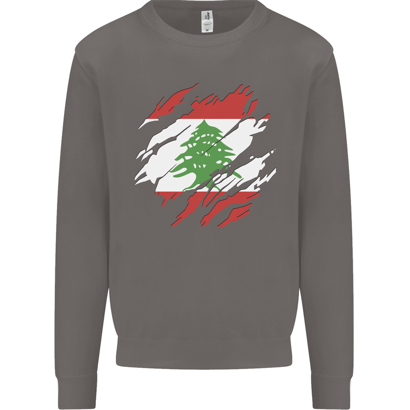 Torn Lebanon Flag Lebanese Day Football Mens Sweatshirt Jumper Charcoal