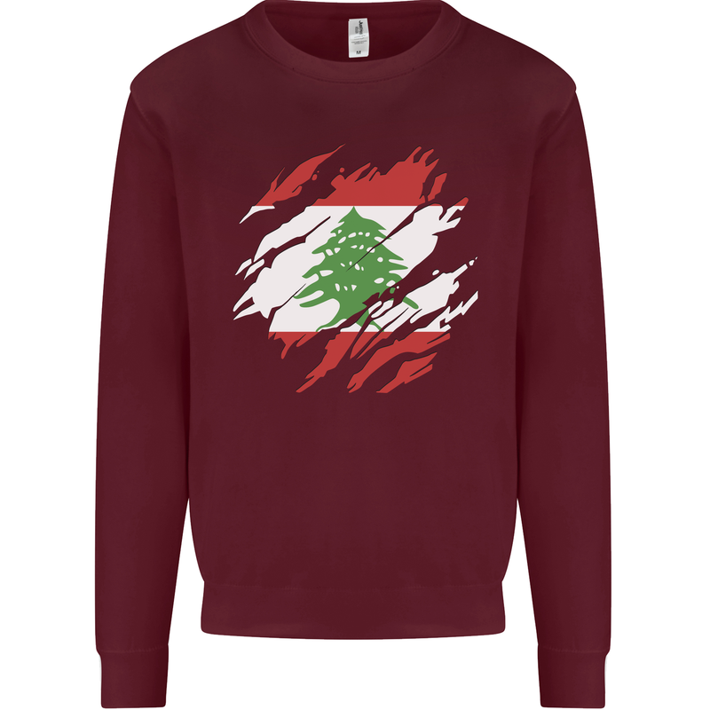 Torn Lebanon Flag Lebanese Day Football Mens Sweatshirt Jumper Maroon
