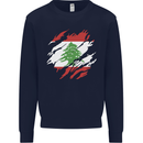 Torn Lebanon Flag Lebanese Day Football Mens Sweatshirt Jumper Navy Blue