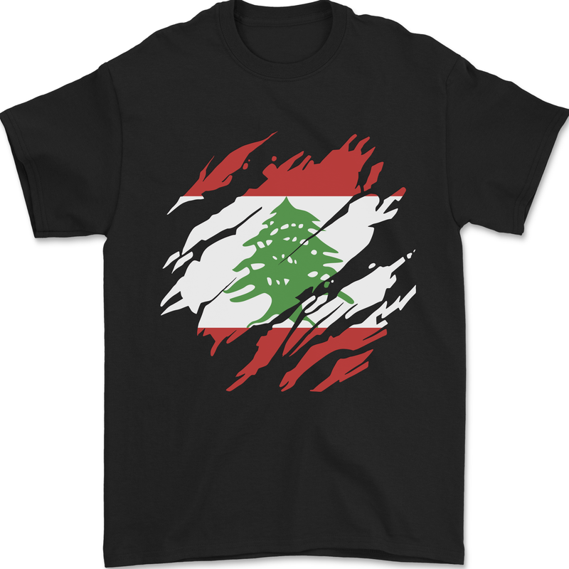 Torn Lebanon Flag Lebanese Day Football Mens T-Shirt 100% Cotton Black