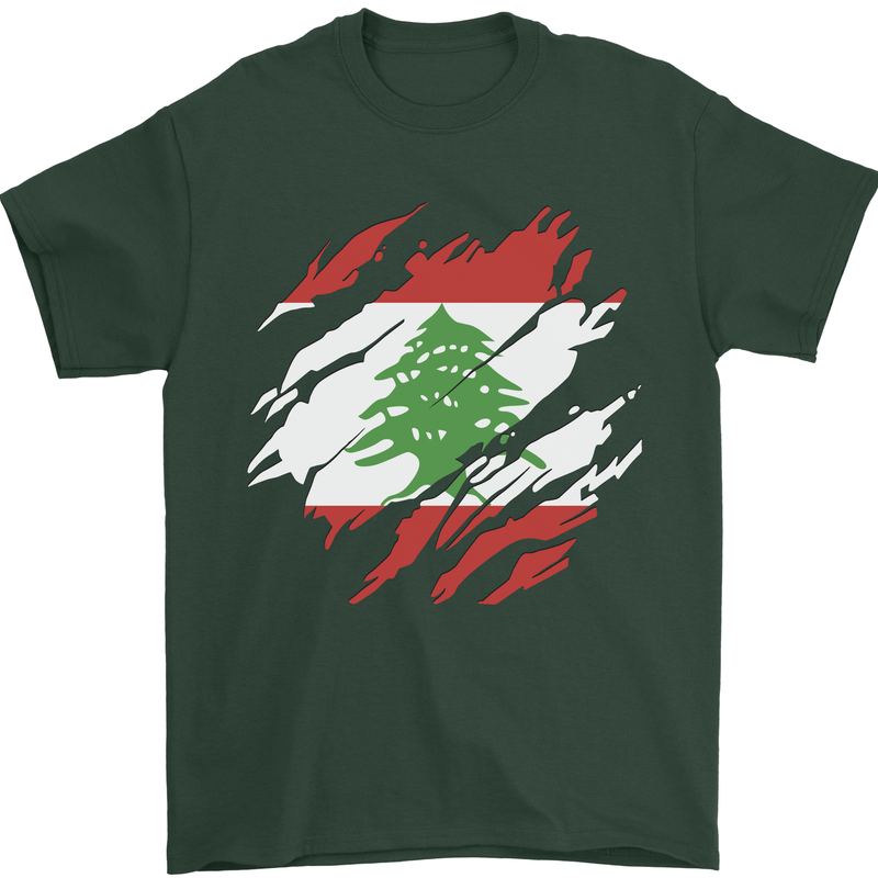 Torn Lebanon Flag Lebanese Day Football Mens T-Shirt 100% Cotton Forest Green