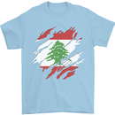 Torn Lebanon Flag Lebanese Day Football Mens T-Shirt 100% Cotton Light Blue