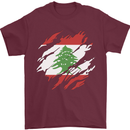 Torn Lebanon Flag Lebanese Day Football Mens T-Shirt 100% Cotton Maroon
