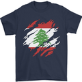 Torn Lebanon Flag Lebanese Day Football Mens T-Shirt 100% Cotton Navy Blue