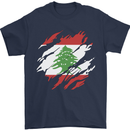 Torn Lebanon Flag Lebanese Day Football Mens T-Shirt 100% Cotton Navy Blue