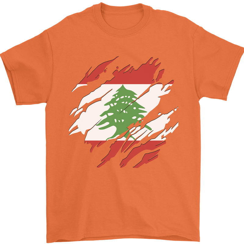 Torn Lebanon Flag Lebanese Day Football Mens T-Shirt 100% Cotton Orange