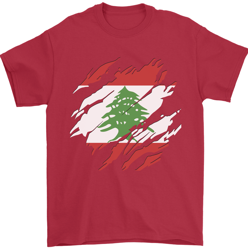 Torn Lebanon Flag Lebanese Day Football Mens T-Shirt 100% Cotton Red