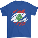 Torn Lebanon Flag Lebanese Day Football Mens T-Shirt 100% Cotton Royal Blue