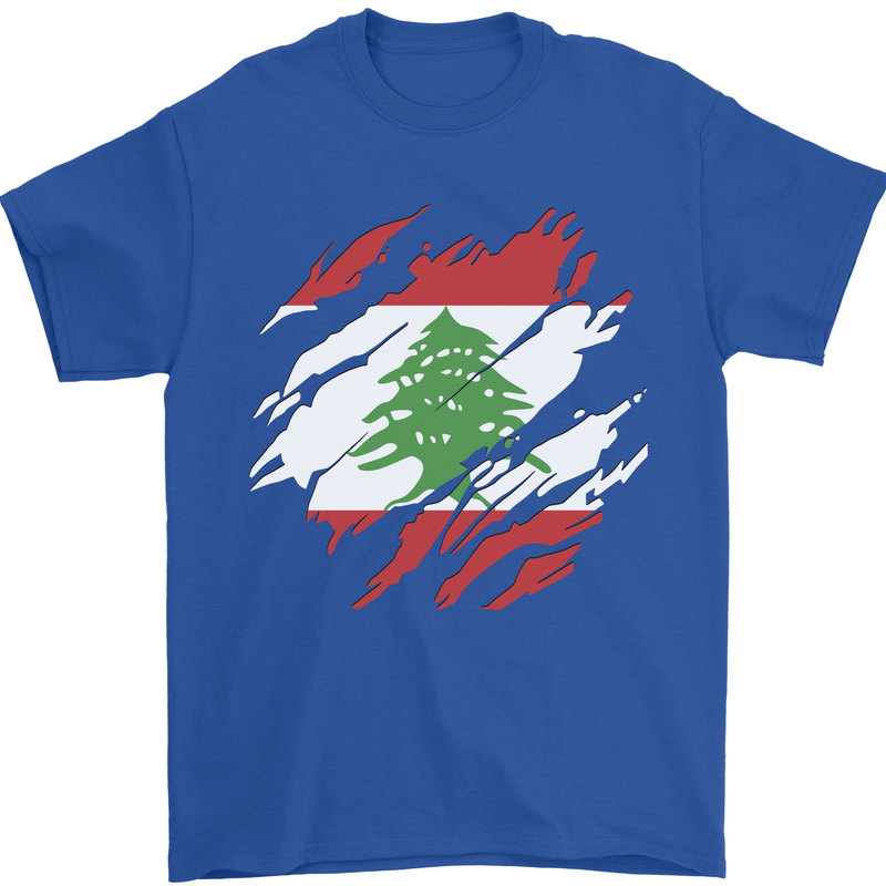 Torn Lebanon Flag Lebanese Day Football Mens T-Shirt 100% Cotton Royal Blue