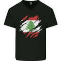 Torn Lebanon Flag Lebanese Day Football Mens V-Neck Cotton T-Shirt Black