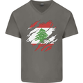 Torn Lebanon Flag Lebanese Day Football Mens V-Neck Cotton T-Shirt Charcoal