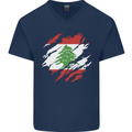 Torn Lebanon Flag Lebanese Day Football Mens V-Neck Cotton T-Shirt Navy Blue