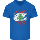 Torn Lebanon Flag Lebanese Day Football Mens V-Neck Cotton T-Shirt Royal Blue