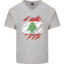 Torn Lebanon Flag Lebanese Day Football Mens V-Neck Cotton T-Shirt Sports Grey