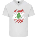 Torn Lebanon Flag Lebanese Day Football Mens V-Neck Cotton T-Shirt White