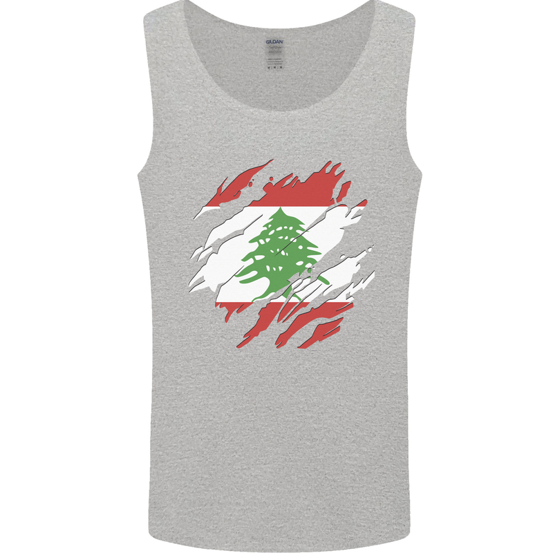Torn Lebanon Flag Lebanese Day Football Mens Vest Tank Top Sports Grey