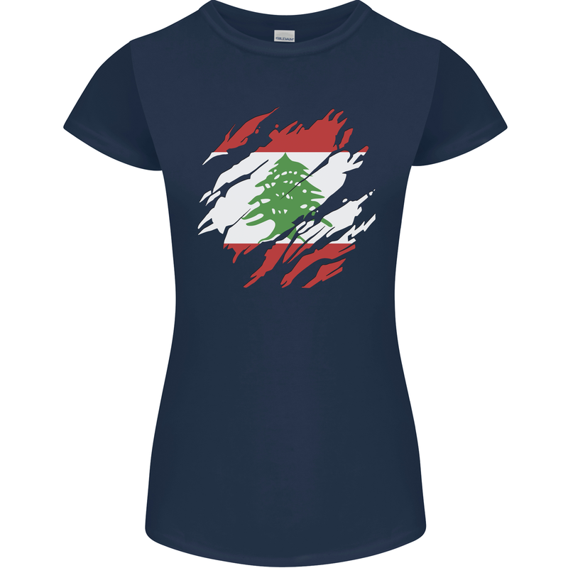 Torn Lebanon Flag Lebanese Day Football Womens Petite Cut T-Shirt Navy Blue