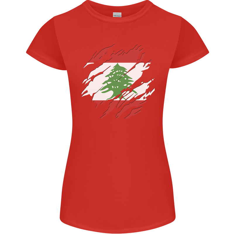 Torn Lebanon Flag Lebanese Day Football Womens Petite Cut T-Shirt Red