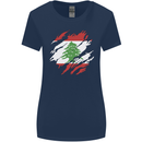 Torn Lebanon Flag Lebanese Day Football Womens Wider Cut T-Shirt Navy Blue